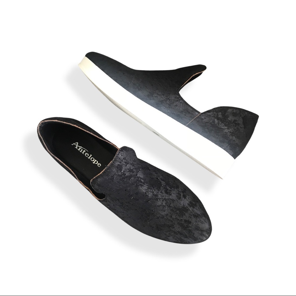 Antelope black Sailor Scratched 39 leather slip on sneakers.